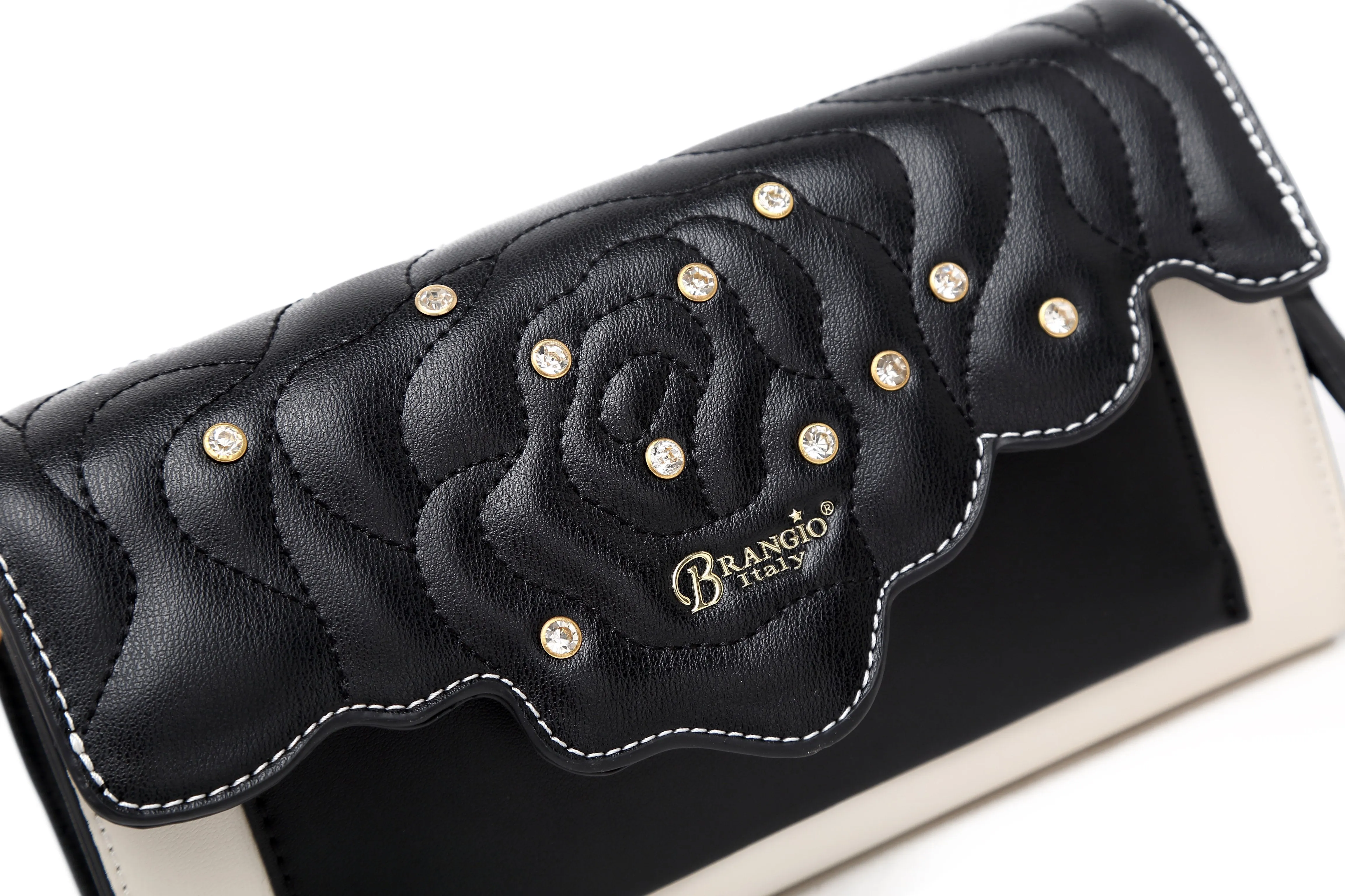 Rosette 3d Crystal Vegan Leather Mini Crossbody Clutch [RAS8526]