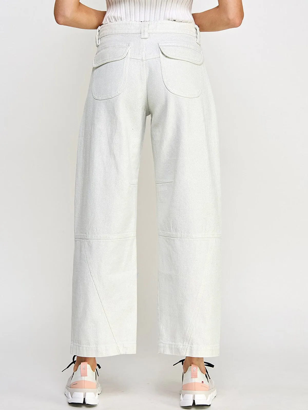 WOMEN'S BUTTON CLOSURE POCKETS WIDE LEG SHIMMER PANTS